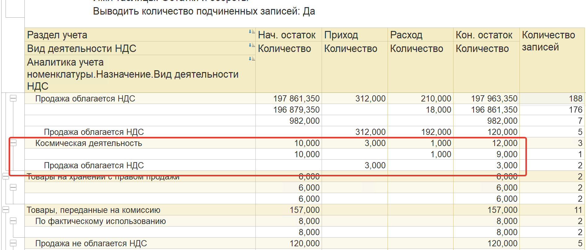 Пример несоответствия вида деятельности НДС в назначении и в регистре
